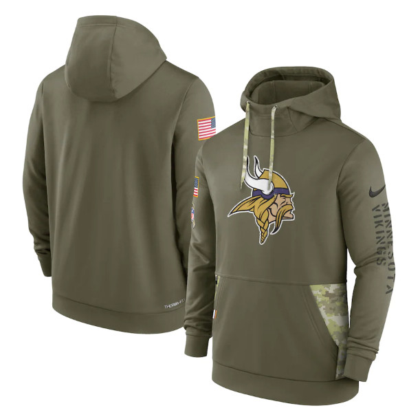 Minnesota Vikings 2022 Olive Salute To Service Therma Performance Pullover Hoodie